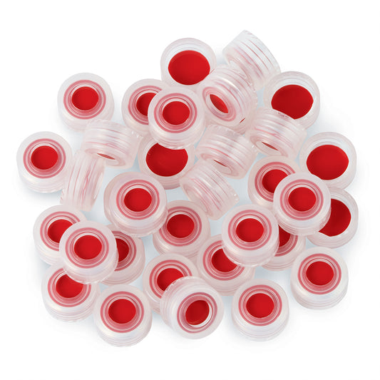 Caps, Short Screw, 9 mm, PTFE/Silicone/PTFE Septa, Natural, 100/pk