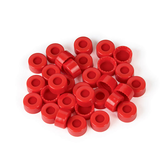 Caps, Short Screw, 9 mm, PTFE/Silicone/PTFE Septa, Red, 1, 000/pk