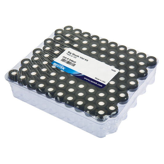 Vial Kits, Big Mouth Clear 10-425 Threaded Black Cap w/Red PTFE/Silicone Septa, 100/pk