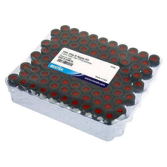 Vial, Cap & Septa Kit 2 mL Clear, Red PTFE/Silicone/Red PTFE Septa 0.040", 100/pk