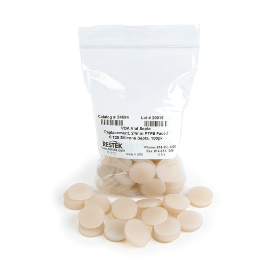 Replacement Septa for 20, 40 & 60mL Vials and 250mL Bottles (22 mm PTFE-lined 0.125" silicone septa), 100/pk
