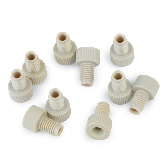 PEEK Finger-Tight Fittings for 1/8" OD Tubing, 1/4-28 Threads, 500psi, 10/pk