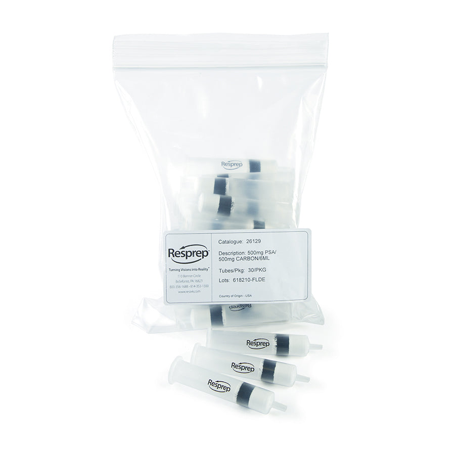 SPE Cartridge, Combo, 6mL Packed with 500mg Carboprep 200 and 500mg PSA, PTFE Frits, 30/pk