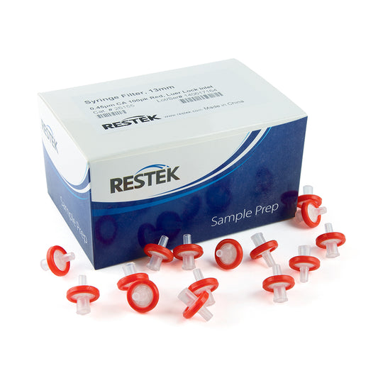13 mm Syringe Filter, 0.45um, Cellulose Acetate, red, luer-lock, 100/pk