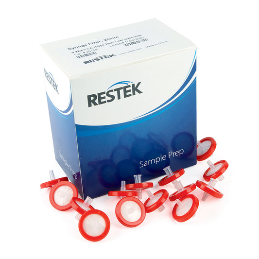 25 mm Syringe Filter, 0.22um, Cellulose Acetate, red, luer-lock, 100/pk