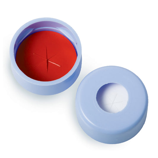 Snap Top Vial Caps, 11 mm, Blue, PTFE/Silicone with Starburst, 1, 000/pk