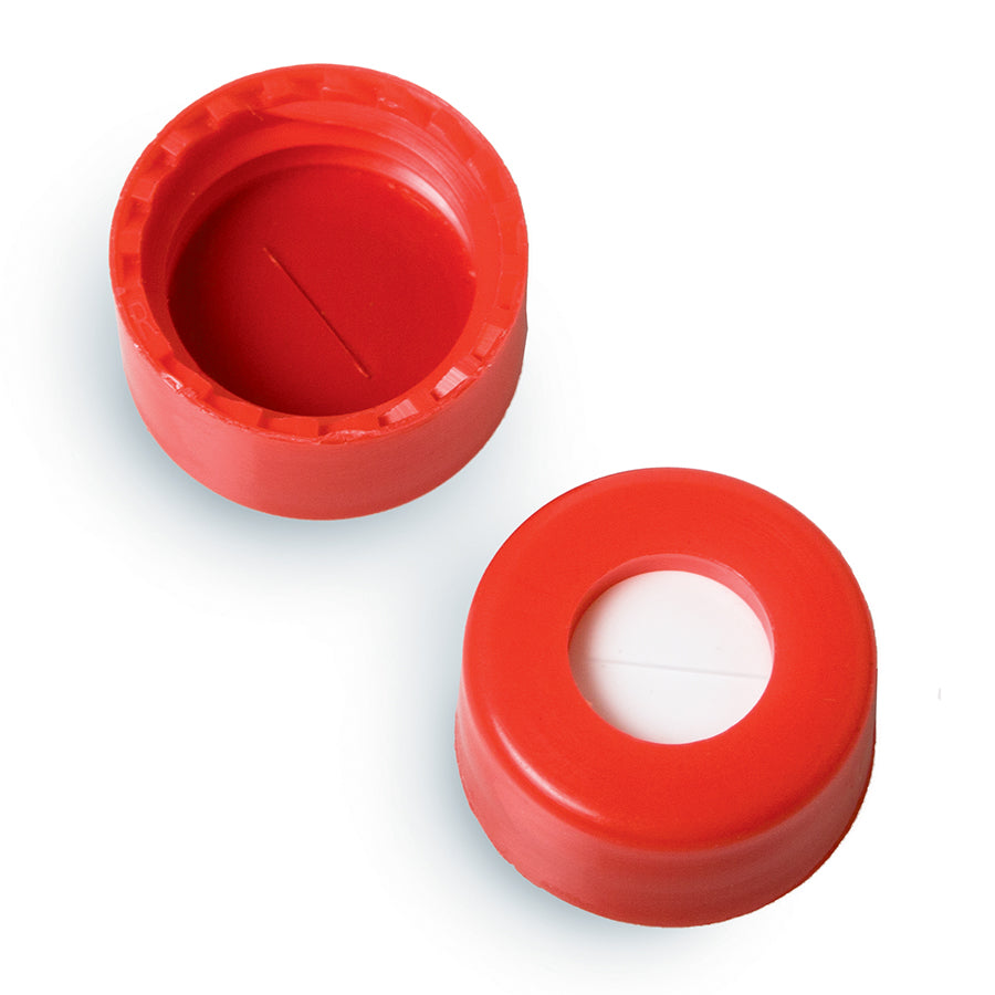 Caps, Short Screw, 9 mm, Red, PTFE/Silicone with Slit, 100/pk