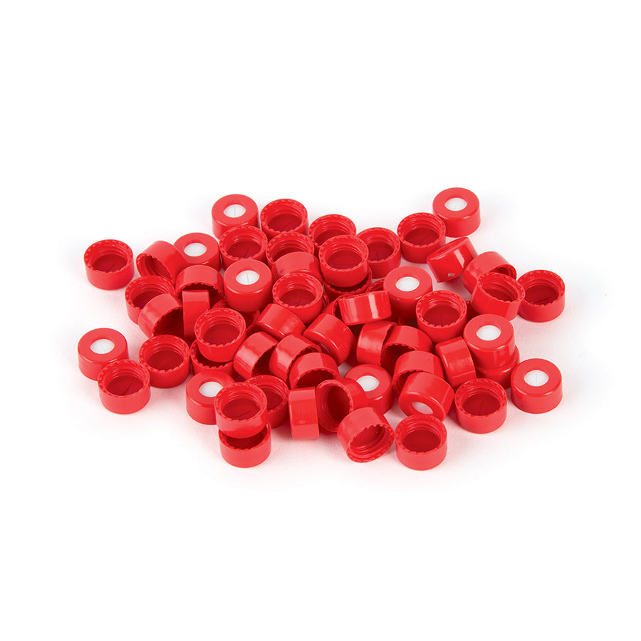 Caps, Short Screw, 9 mm, Red, PTFE/Silicone w/Slit, 1, 000/pk