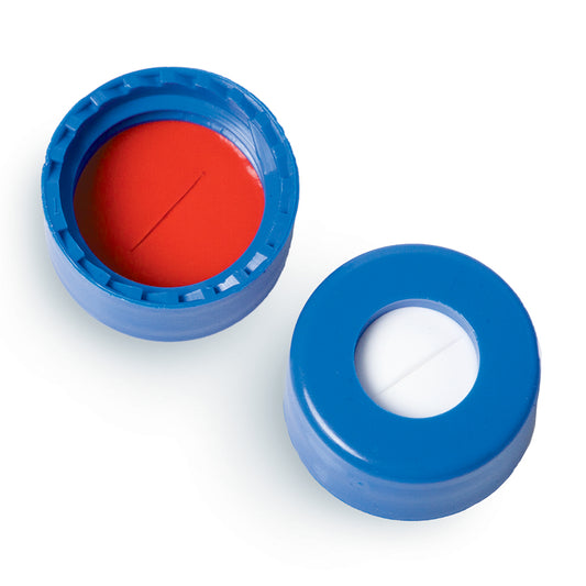 Caps, Short Screw, 9 mm, Blue, PTFE/Silicone w/Slit, 100/pk