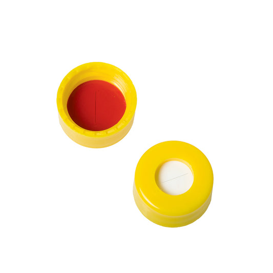 Caps, Short Screw, 9 mm, Yellow, PTFE/Silicone with Slit, 100/pk