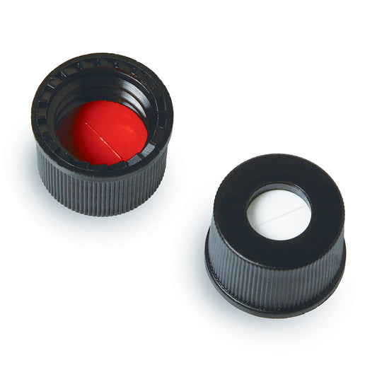 Vial Cap & Septa, 8-425 Black Cap, Red PTFE/Silicone Septa, 0.060" w/Slit, 100/pk