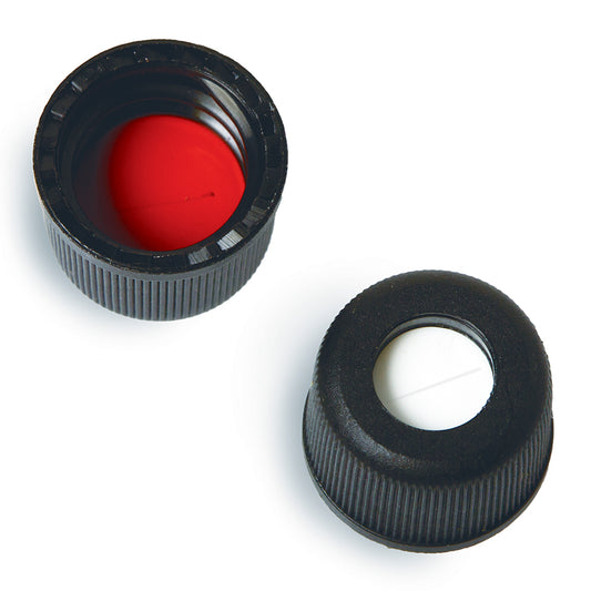 Vial Cap & Septa, 8-425 Flangeless Black Cap, Red PTFE/Silicone Septa, 0.060" with Slit, 100/pk