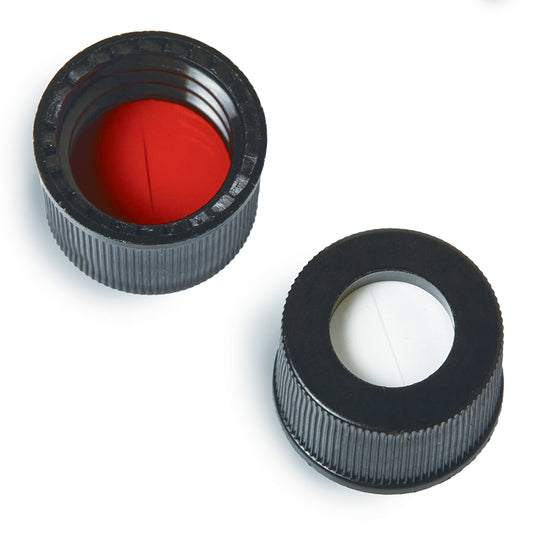 Vial Cap & Septa, 10-425 Black Cap, Red PTFE/Silicone Septa, 0.060" w/Slit, 1,000/pk