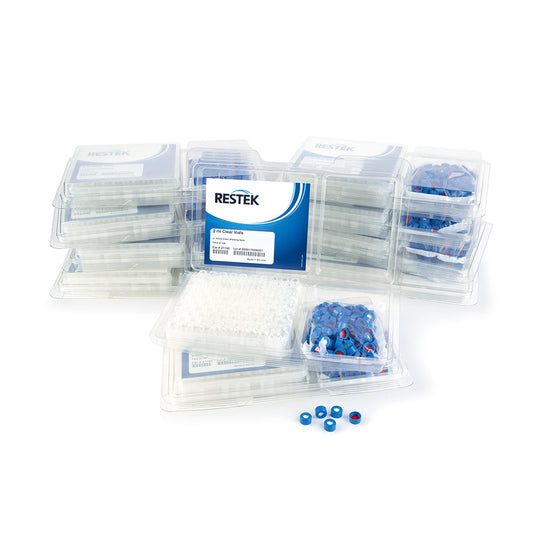 2 mL, Screw Thread Vial Kits, Clear w/Grad Marking Spot, 9 mm, Blue Cap PTFE/Silicone Liner, 1-000/pk