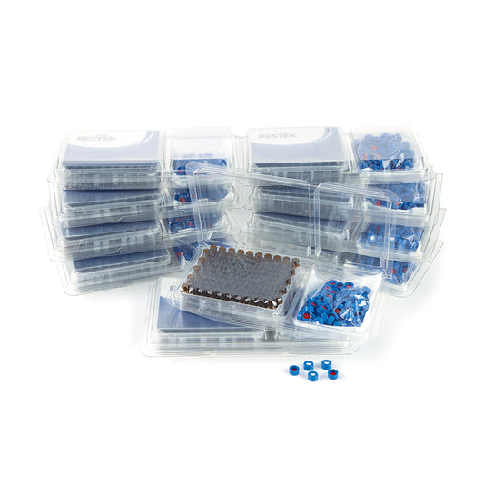 2 mL, Screw Thread Vial Kits, Amber w/Grad Marking Spot, 9 mm, Blue Cap PTFE/Silicone Liner, 1-000/pk