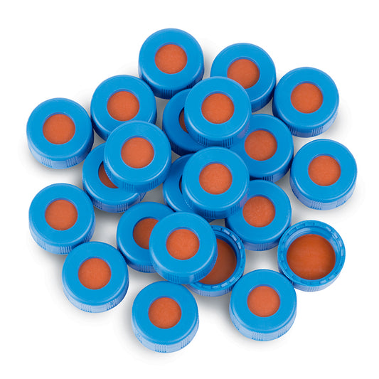 Caps, Short Screw, 9 mm Blue Ribbed, PTFE/Butyl Rubber, for Agilent 7693A, 1,000/pk