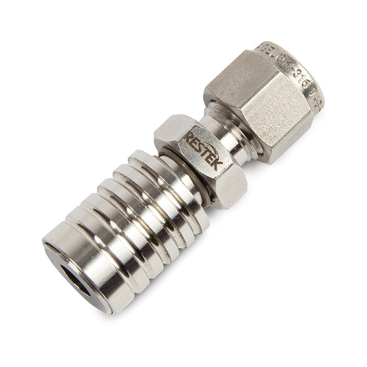 Female RAVEqc Valve to  1/4” Male  Compression Fitting - High Flow, Open position