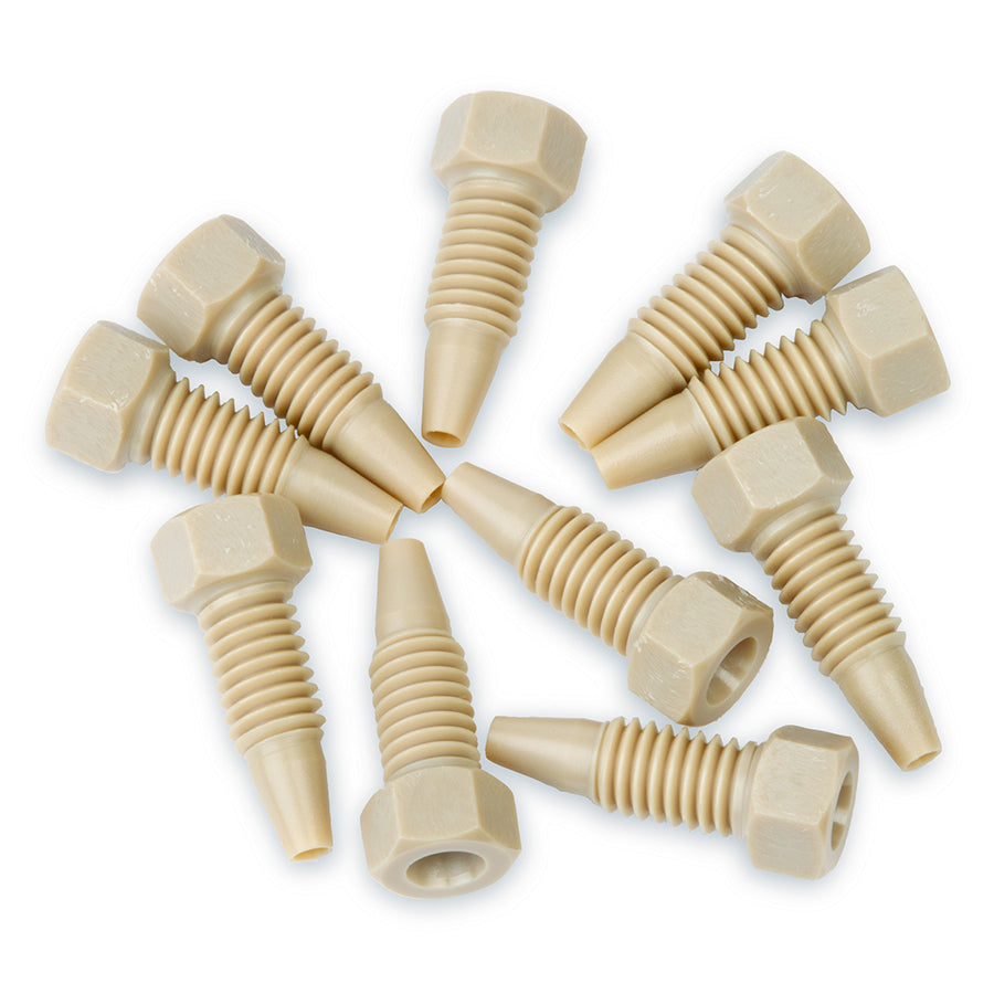 PEEK Hex-Head Fittings, Natural, 1/16", 10-32, 5,000psi, 10/pk