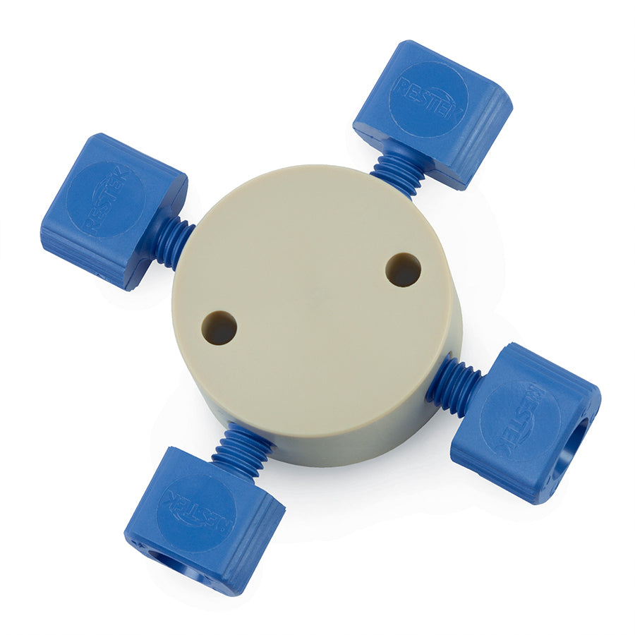 PEEK Cross, 0.50mm Bore, 1/16", 10-32, 5,000psi, ea.