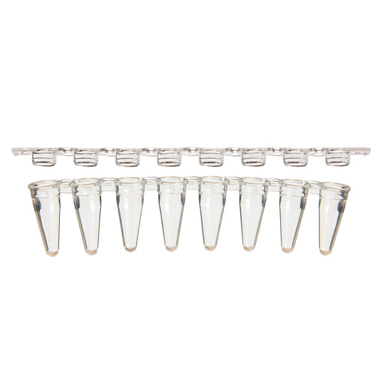 TempAssure PCR Flex-Free 8-Tube Strips, 0.1 mL, Natural PP, with Optically clear 8-Cap Strips, 125 Strips of 8 (1000 Tubes/Cap) per Pack
