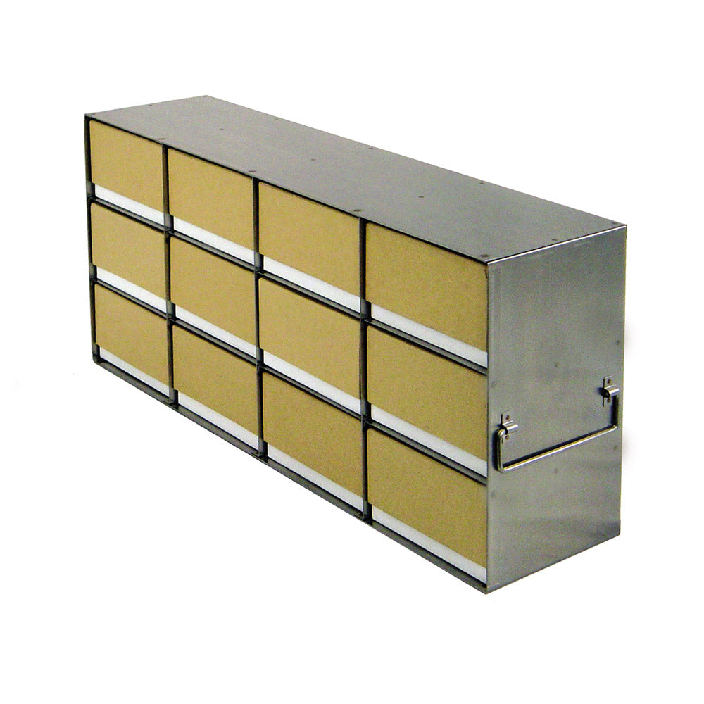 12-Place (4 Long x 3 High) Upright Freezer Rack For 3 In H Boxes, 22 1/8 In L x 5 1/2 In W x 9 5/8 In H, Stainless Steel