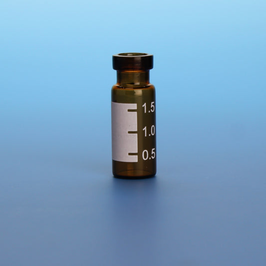 Vial, CHROMSPEC, Crimp Top, 2 mL, 12 x 32 mm, Wide ID, Amber Glass, with White Graduated Write-On Patch