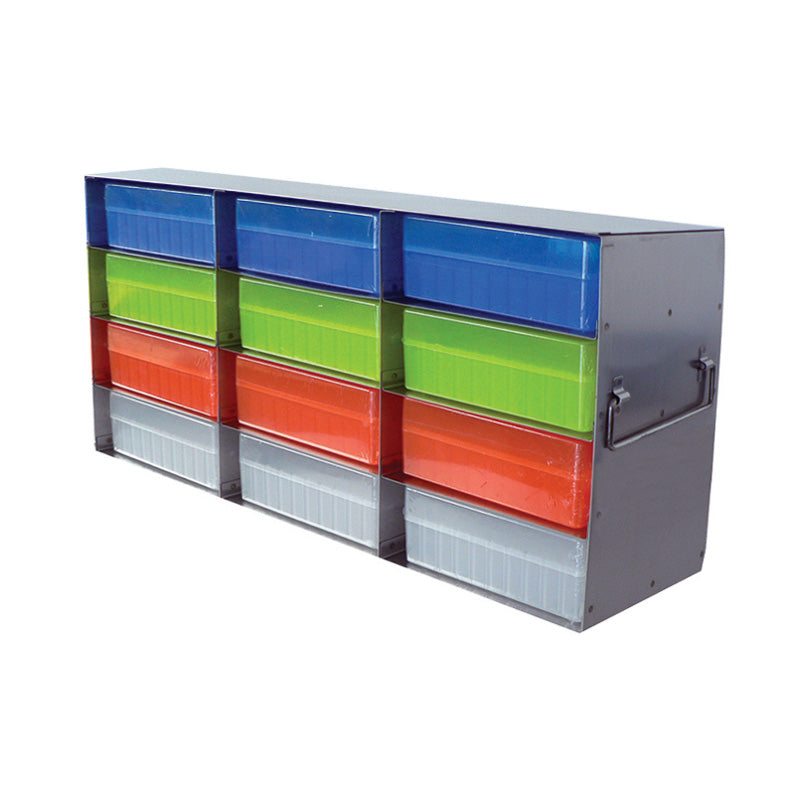 12-Place (3 Long x 4 High) Upright Freezer Rack For 100-Place Hinged Boxes, 18 3/4 In L x 5 7/8 In W x 9 1/4 H, Stainless Steel