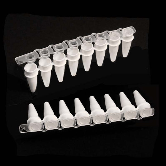 TempAssure PCR 8-Tube Strips, 0.2mL, Pull-Apart, with Strips of Optically Clear Caps, Natural PP, 125 Strips Each of Tubes and Caps per Pack.