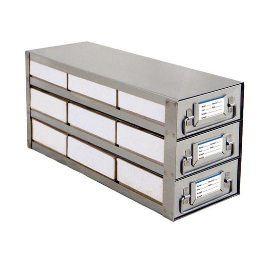 9-Place (3 Long x 3 High) Upright Freezer Sliding Rack For 2 In H Boxes, 16 1/2 In L x 5 1/2 In W x 7 1/8 In H, Stainless Steel