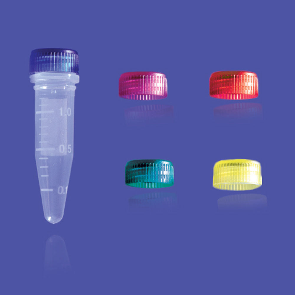 Image of US14158710 - 1.5 mL Conical Base Screw Cap Microcentrifuge Tube, Graduated, Natural with Natural Cap, Sterile, 10 Bags of 50 (500 Tubes and Caps)