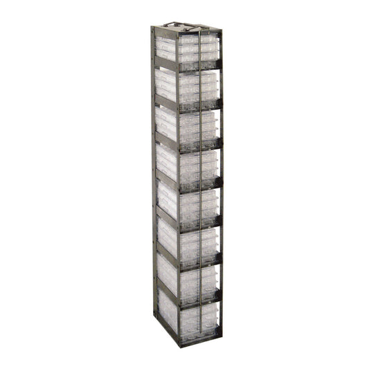 8-Section (1 Long x 8 High) Chest Freezer Rack For Multiple Well Plates, 5 1/2 In L x 3 5/8 In W x 26 1/4 In H, Stainless Steel