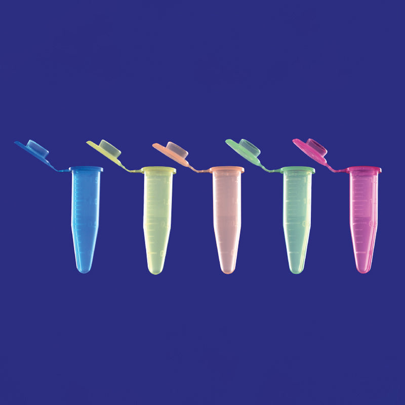 1.5 mL Polypropylene Microcentrifuge Tubes, Graduated, Five Mixed Neon Colors, 500/Bag