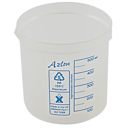 Azlon Square Ratio Beakers, PP, 500 mL, 10/pk
