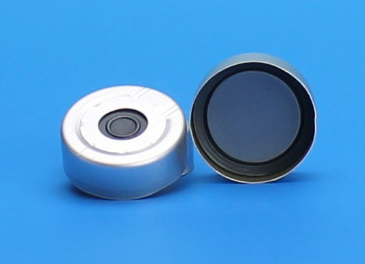 Seal, Pressure Release, 20 mm, Silver Aluminum, with 0.140" PTFE/Butyl Rubber Pharma-Fix Septum