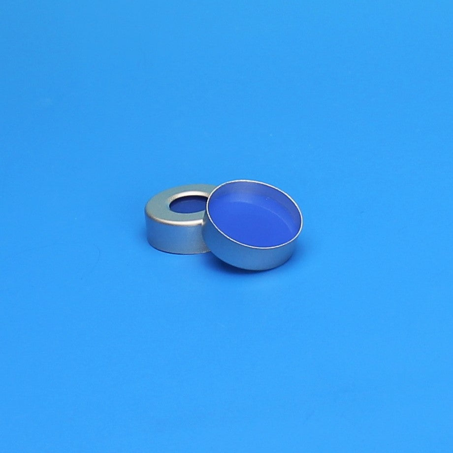 Seal, 20 mm, Silver Aluminum, 3 mm Thick Clear PTFE/Blue Silicone Septa, Ultra Low Bleed, 10 Pkgs. Of 100 (Case Of 1000)