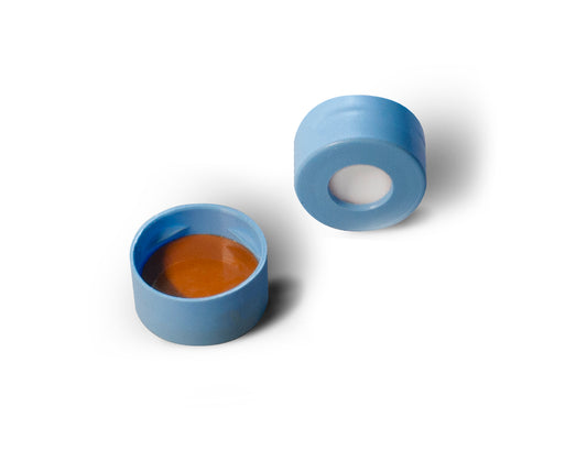 11mm Blue Snap Top Cap, 1mm Thick Polyimide/Silicone Lined for PFAS Testing