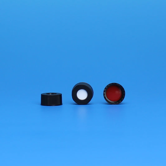Cap, R.A.M., 9 mm, Ribbed Black with PTFE/Silicone Septum, 10 Pkgs. Of 100 (Case 1000)