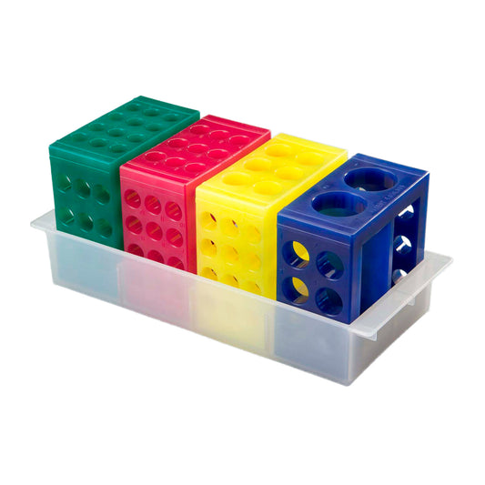 Totally Tubular Modular Rack System, Mixed Standard Colors, One Set of 4 Tube Blocks and One Tray Per Pack