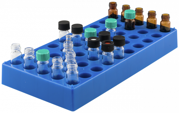 Vial Rack, 50-Position, Max. Vial Diameter 15 mm, Stackable, Blue Polypropylene