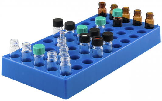 Vial Rack, 50-Position, Max. Vial Diameter 15 mm, Stackable, Blue Polypropylene