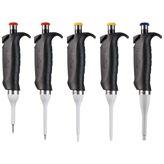 Set of 5 ErgoOne® Single Channel Pipettes. 2.5, 10, 20, 200, and 1000 µL