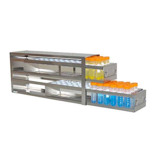 2-Drawer Upright Freezer Rack For 50 mL Tubes, 60 Tube Capacity, 16 1/2 In L x 5 1/2 In W x 9 15/16 In H, Stainless Steel