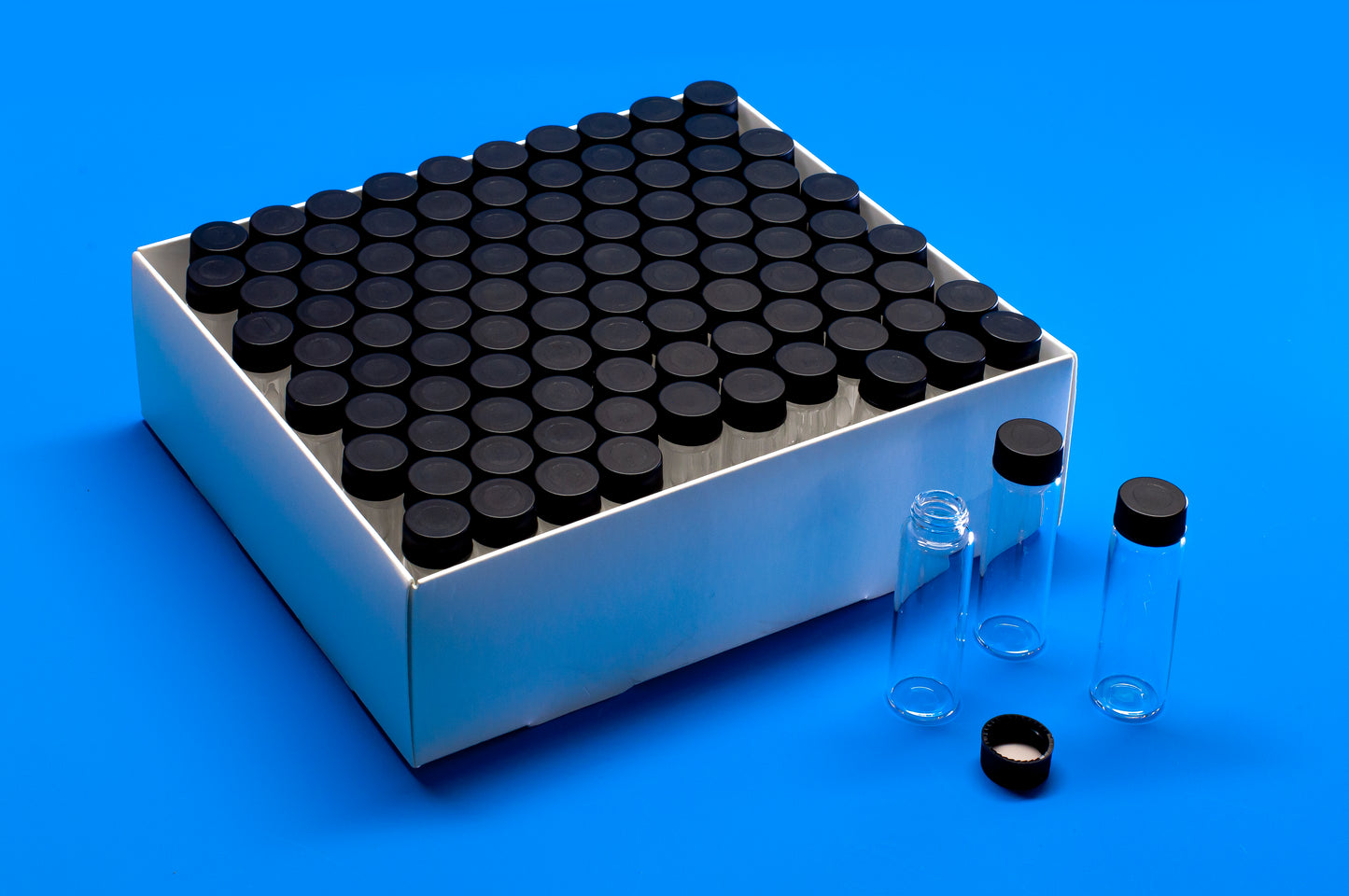 Vial, Screw Thread, 11mL, 19X65mm Clear Glass, with 15-425 Solid Top Black PP Cap & PTFE/F-217 Liner
