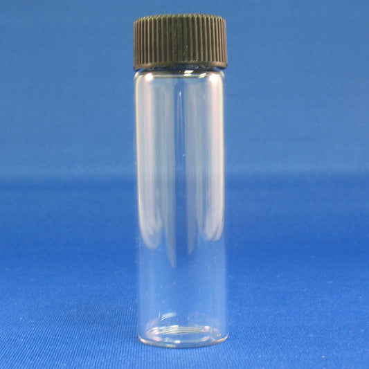 Vial, Screw Thread, 4 Dram, 21X70 mm, Clear Glass, with 18-400 Black PP Solid Top Cap, with PTFE/F217 Liner, Assembled
