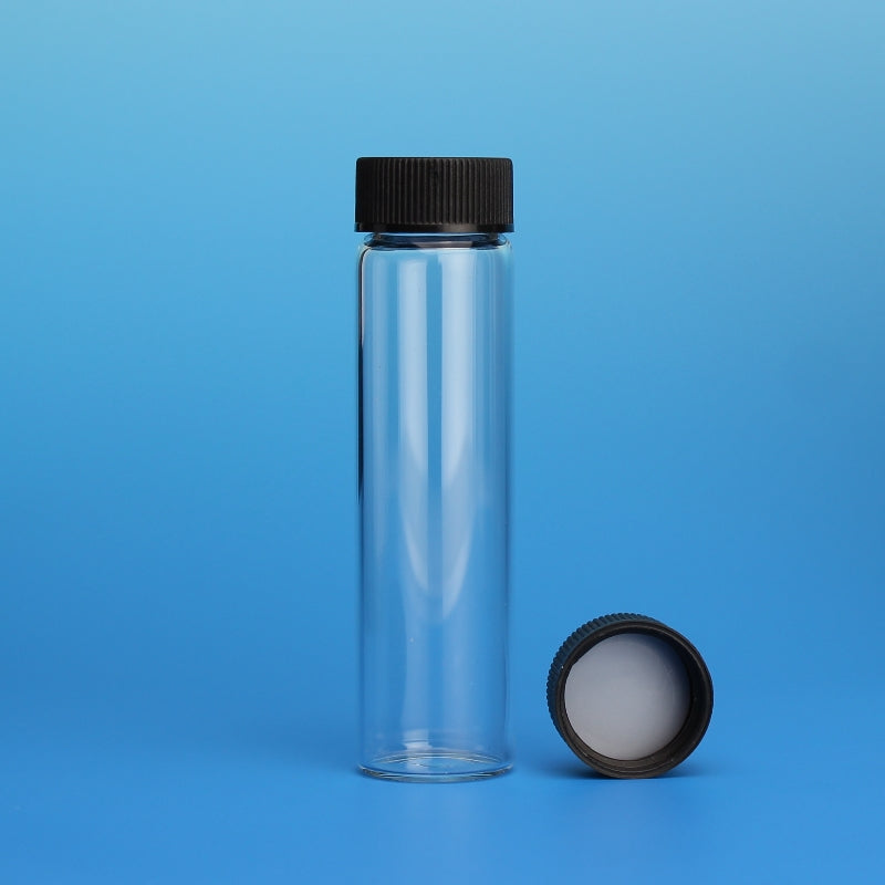 Vial, Screw Thread, 6 Dram, 23X85 mm, Clear Glass, with 20-400 Black PP Solid Top Cap, with PTFE/F217 Liner, Assembled