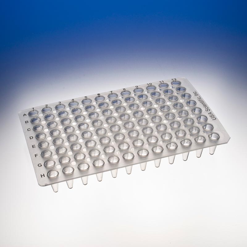 Image of US14029500 - TempPlate® Non-Skirted Polypropylene 0.1 mL 96-Well PCR Plate, Low Profile, H12 Notch, Natural. Two/Sleeve, 10/Box.