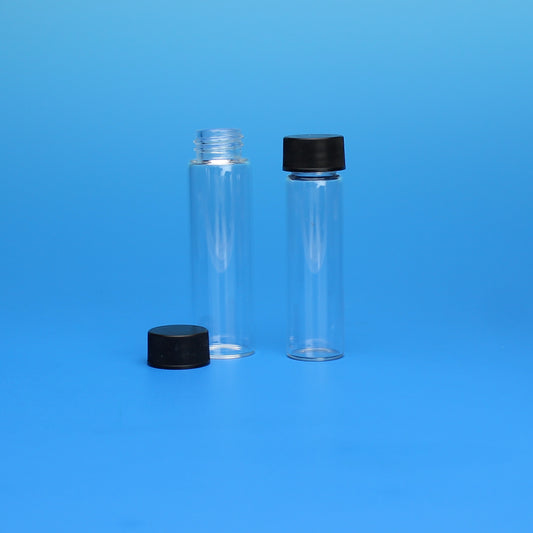Vial, Screw Thread, 2 Dram, 17X60 mm, Clear Glass, with 15-425 PTFE/F217 Lined Black PP Solid Top Cap
