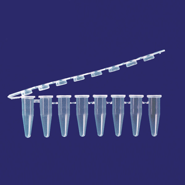0.2 mL Tempassure PCR 8-Tube Flex-Free Hinge-Strips with Attached Optically Clear 8-Cap Strips, Natural.  125 Strips of Tubes with Caps Per Pack.