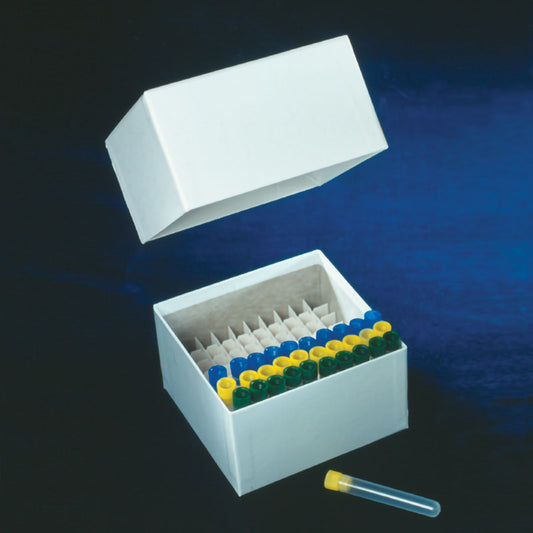 100-Place Cardboard Box For 12 x 75 mm Tubes, Deep Lid, 5 1/4  Inch L x 5 1/4 Inch W x 2 15/16 Inch H, Includes Drainch Holes Inch Base