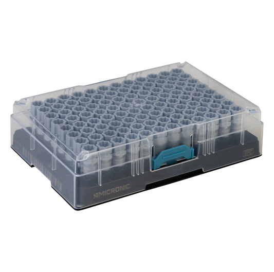 Micronic EFC 96-1 Rack RM with cover for 0.50ml tubes capped with Push Caps or Screw Caps (empty) (Barcoded A1-H1 side), 4 x 10 Racks